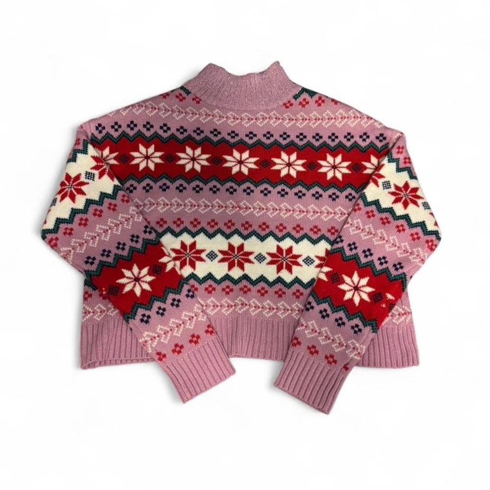 32 Degrees Purple and Red Patterned Turtleneck Sweater